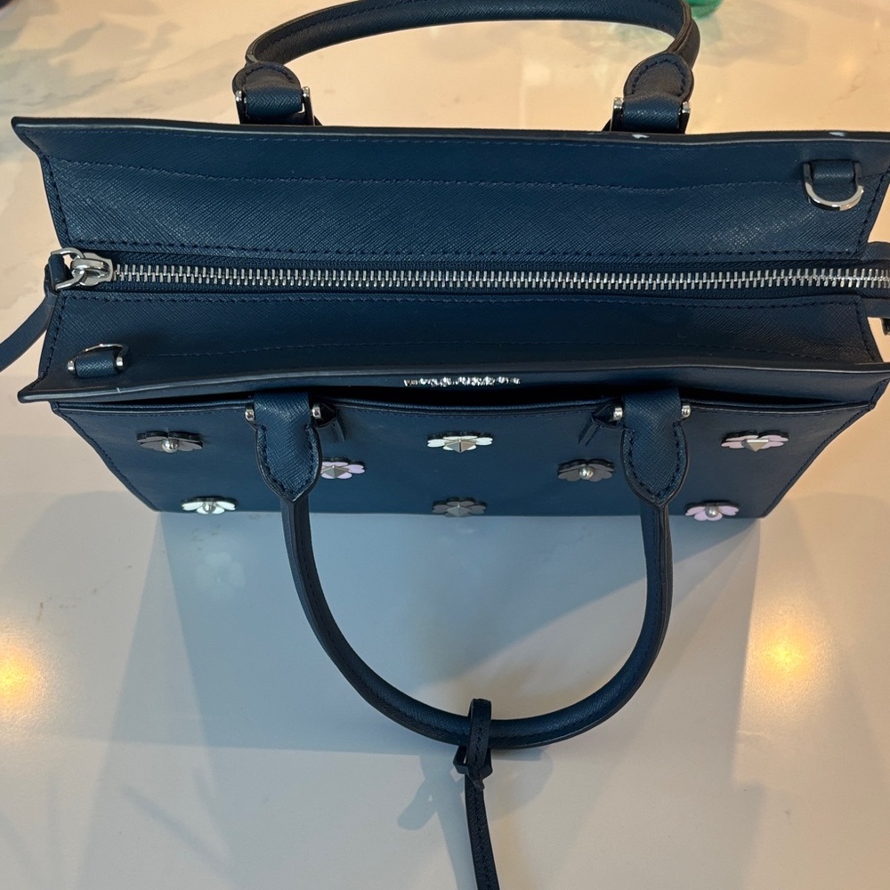 Kate Spade Cameron Flower Navy Medium Satchel with Crossbody strap - Picture 13 of 16